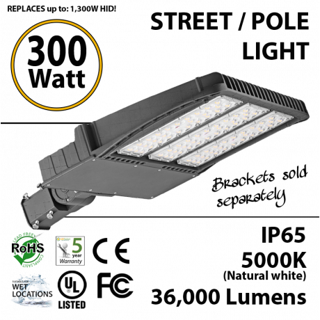 300W LED Street Light / Pole mount fixture 36000Lm 5000K UL IP65