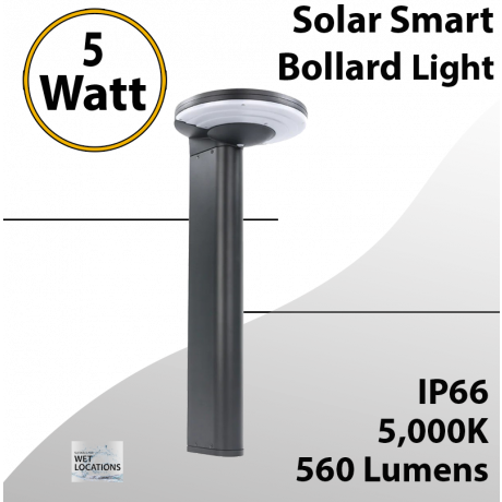 Solar LED Bollard Garden Path Lights 5W Round+DC Controller 