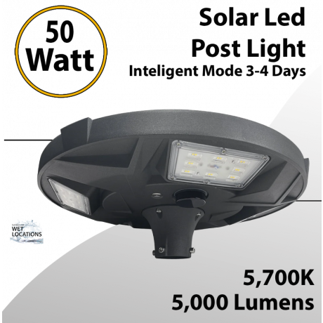 Solar Led Post Top Light 50W 5000Lm Inteligent Mode 3-4 Days
