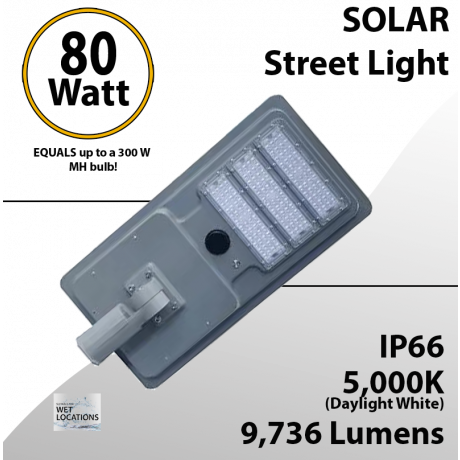 Solar Street Light 80W 9736Lm 12.6V 22AH Microwave Motion sensor included