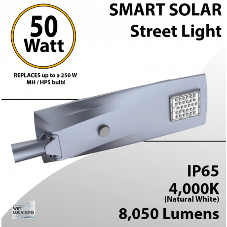 Solar Street Light 50W 8050Lm 12V 50AH Microwave Motion sensor included