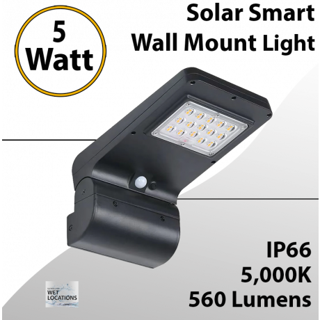 Solar Wall Pack, Wall Mount Smart Light Control 5W 560Lm Square