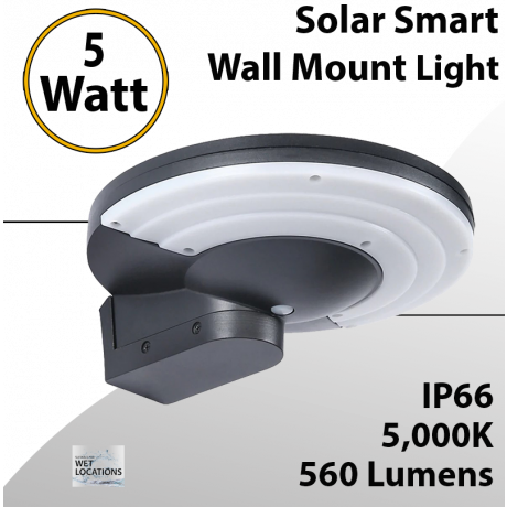 Solar Wall Pack, Wall Mount Smart Light Control 5W 560Lm Round (LED)