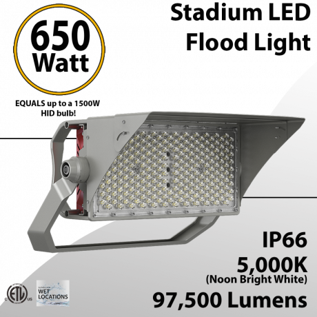 LED Stadium Lights 650W 97500 lumens IP66 ETL DLC 100-277V (LED
