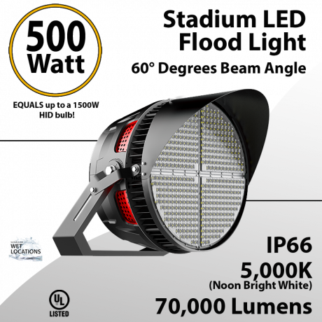 Stadium Lights Round 500W 70000Lm Beam Angle 60° IP66 UL