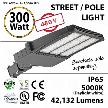 LED Street Light 300W 277-480V 42132 Lumens 5000K UL IP65