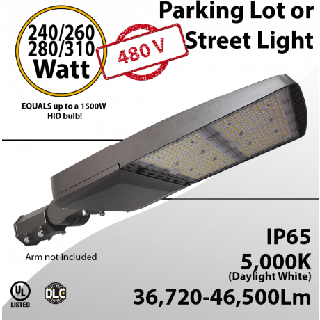 LED Street Light 240/260/280/310W up to 46,500Lm 5000K 480v