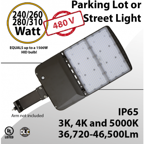 Street Light 480v 240 to 310W up to 46500 Lm 3000K 4000K 5000K