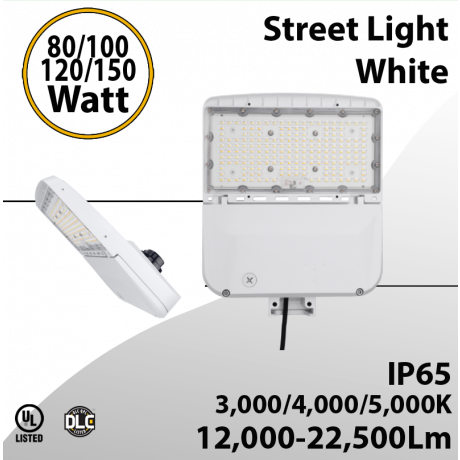 Street Light Finish White 80 to 150W - CCT 3/4/5000K - Up to 22,500Lm (LED)