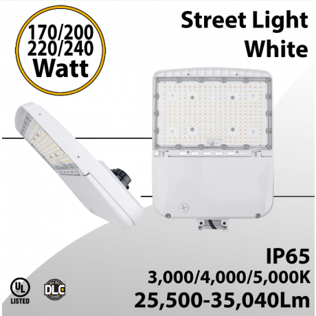Street Light Finish White 170 to 240W - CCT 3/4/5000k Up to 35,040Lm