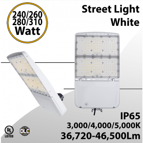 Street Light Finish White 240 to 310W - CCT 3/4/5000k Up to 46500Lm