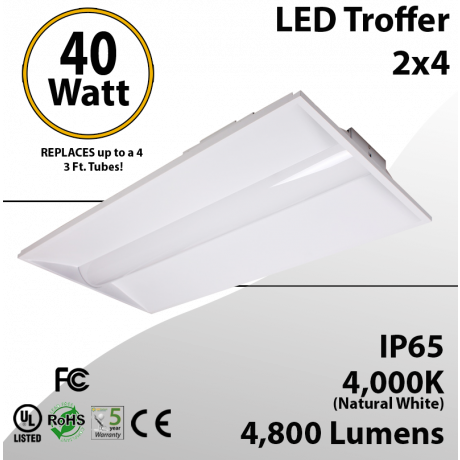 2x4 LED Recessed  Troffer 40W 4800 Lm 4000K Acrylic Frosted lens