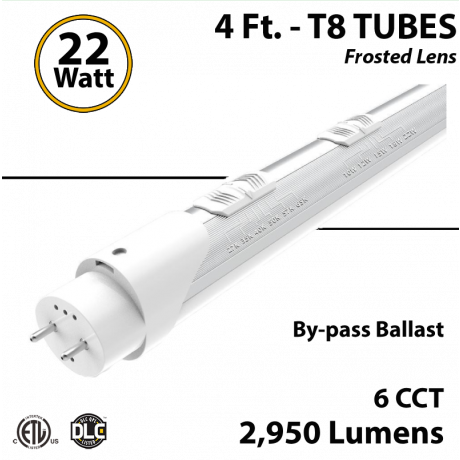 LED T8 Bulb Tube light 4Ft 5W 22W 2950Lm 6CCT Frosted Lens By-Pass Ballast (LED)