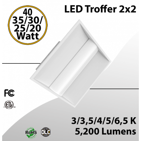 LED Troffer 2x2 20/25/30/35/40W Selectable and 30/35/40/50/65K 5200Lm