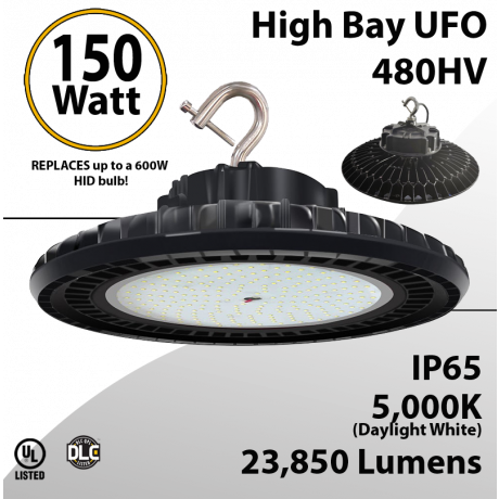  UFO LED Light High Bay 480V 150W 20215 Lumen 5000K UL & DLC