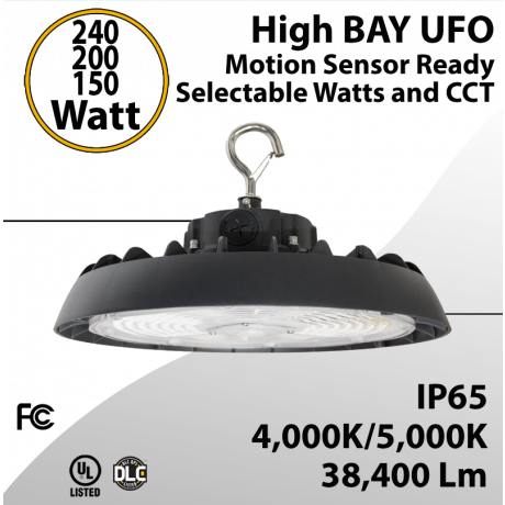 UFO Light LED High Bay 150/200/240W Motion Sensor Ready 38400Lm