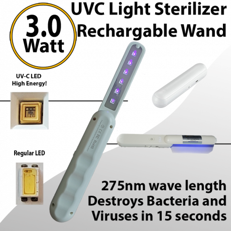 UV Light Sterilizer Wand 275nm 3W portable to End Virus and Bacteria