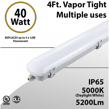 LED Vapor Tight Fixture 50W Plastic 5200Lm 5000K IP65 UL