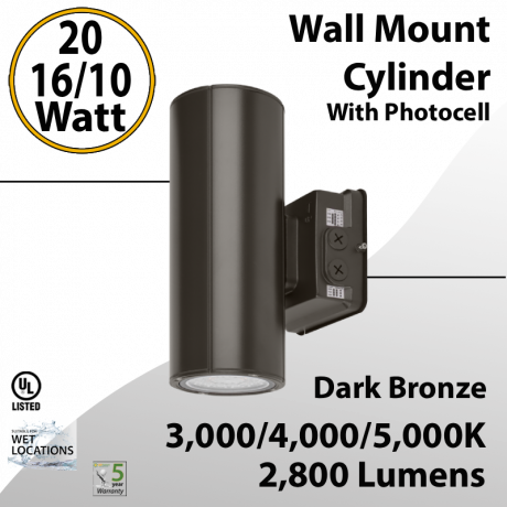 LED Wall Mount Cylinder Light 10/16/20W 3CCT