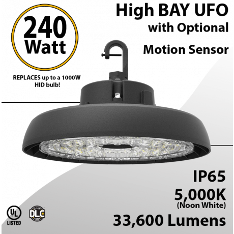 UFO Lamp 240W Optional Motion Sensor 33600 Lumens 5000K UL & DLC