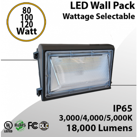LED Wall Pack Light: Power & CCT Tunable 80W/100W/120W | 3/4/5000K 