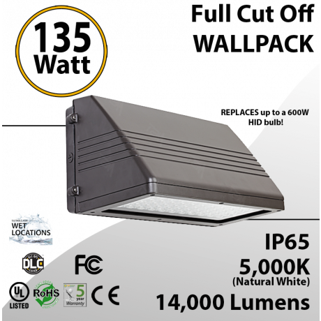 135W LED Full Cut off Wall Pack 14000 Lumens 5000K IP65 UL DLC