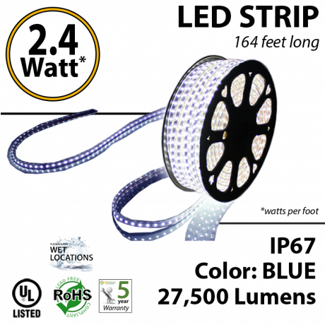 2.4 Watt p/feet LED STRIP Ropelight 164 ft Color Blue 70 Lm p/watt