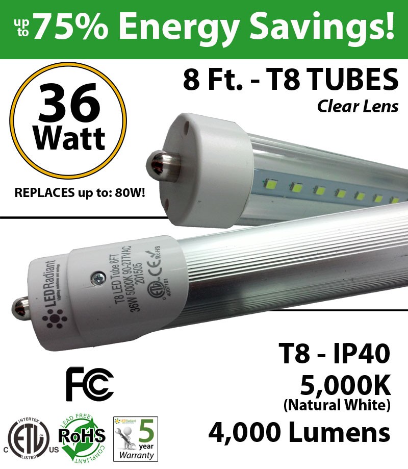 LED tube T8 36 W 2.4 m transparent screen based Fa8 