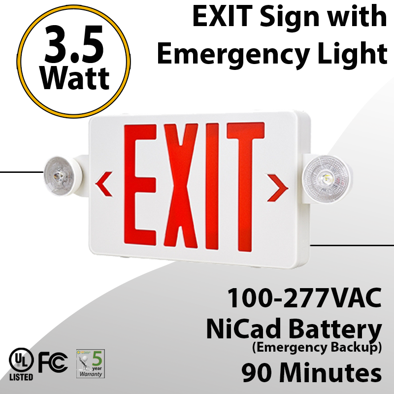 EXIT sign with Emergency Light Combo 90 minute discharge 3.5W with Battery