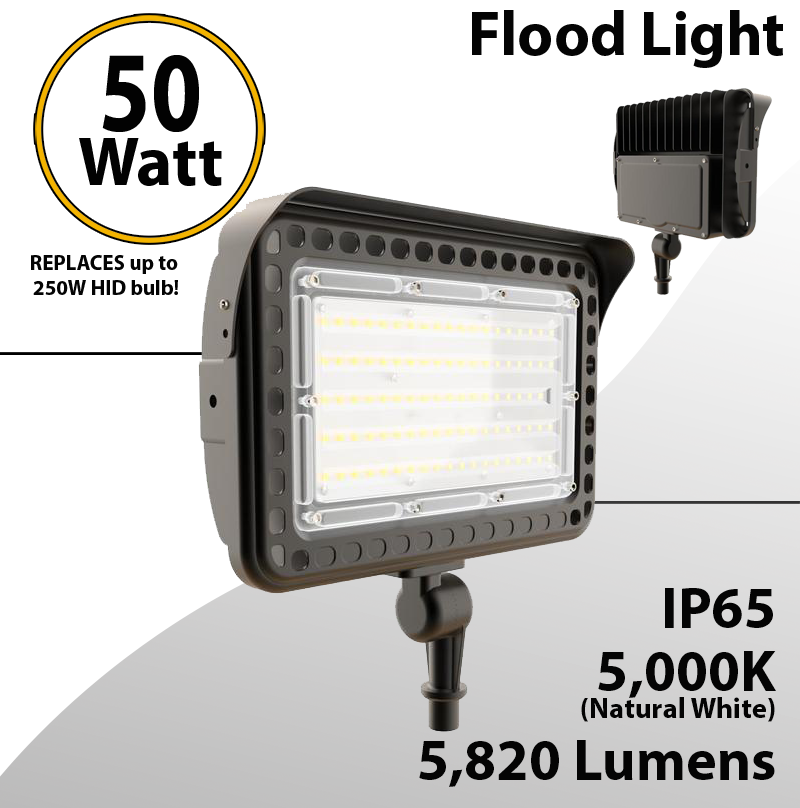 Knuckle Mount LED Flood Light Lights 50W 6500Lm Dusk To Dawn Outdoor 5000K MH 