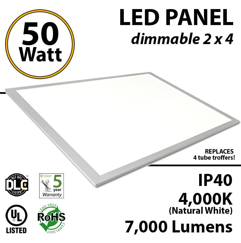 Vergevingsgezind pack inschakelen LED Panel Light 2x4 50W 4000K 7000 lumens UL DLC | LEDRadiant