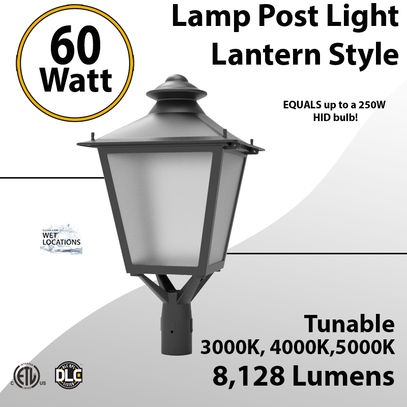 LED Post Light 60W LED Lantern Style 8128Lm 3000K 4000K 5000K |