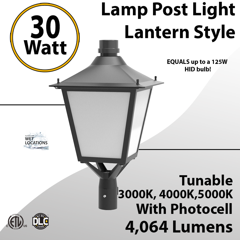 Led Post Light 30w Lantern Style, Outdoor Post Light Fixtures With Photocell