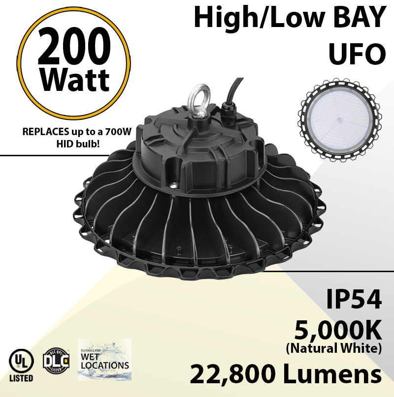 kuffert Ideelt fjende 200W LED High Bay Light UFO 22800 Lumens 5000K UL DLC | LEDRadiant