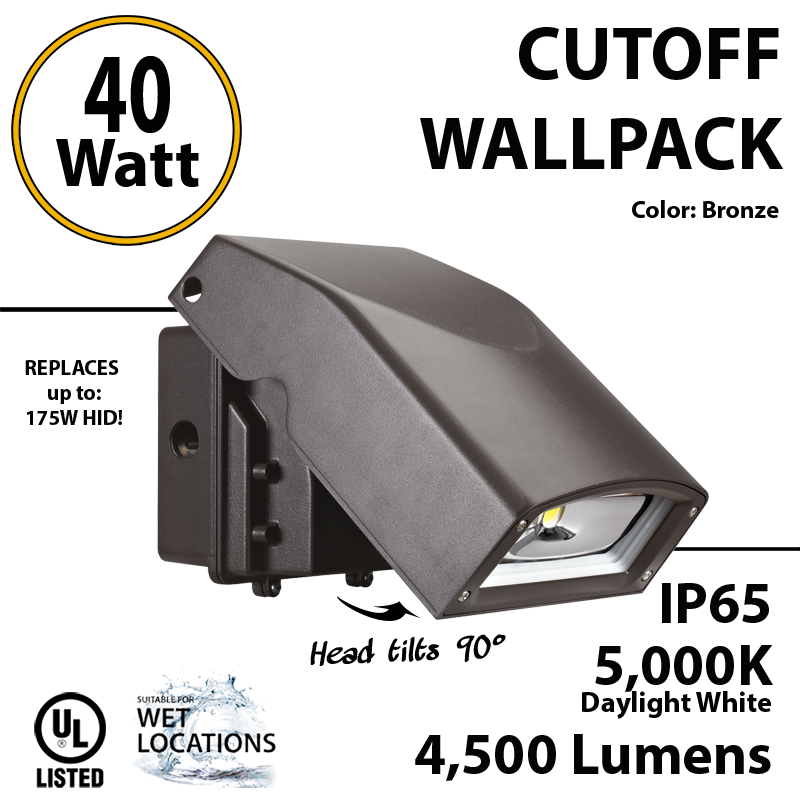 5000K Glass Lens UL 4500LM Built-in Photocell DLC NEW 40W LED Wall Pack 