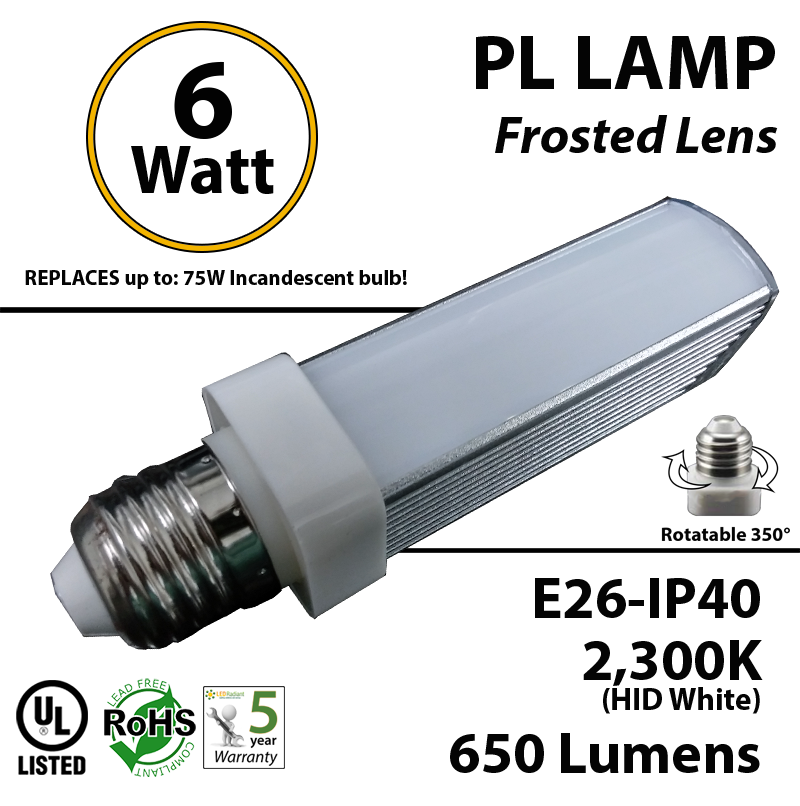Bewustzijn Oh jee De eigenaar 6W PL LED Bulb lamp 2300K E26 UL.Frosted. Direct Line (Remove Ballast) |  LEDRadiant