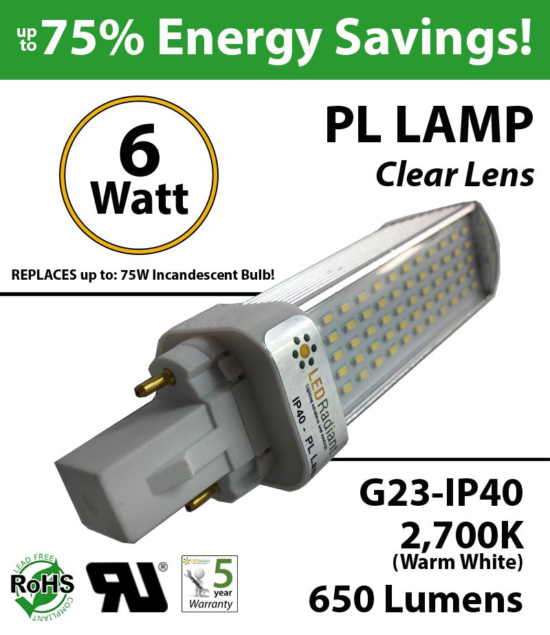 Chaise longue Dapper Voorkomen 6W PL LED Bulb lamp 650Lm 2700K G23 IP40 UL. Direct Line (Remove Ballast) |  LEDRadiant