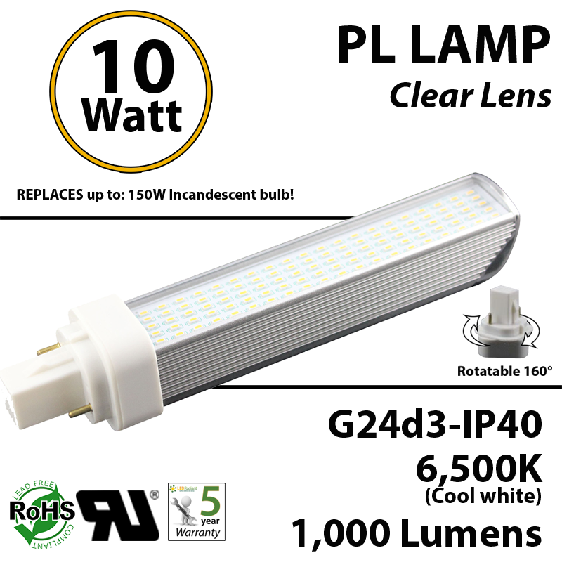 verwijderen alias ik ben verdwaald 10W PL LED Bulb lamp 1000Lm 6500K G24-d3 IP40 UL. Direct Line (Remove  Ballast) | LEDRadiant