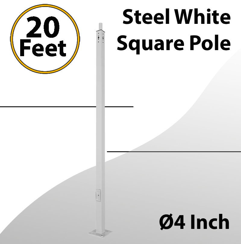 Steel White Square Pole 20 Foot - 4 Inch 11G | LEDRadiant