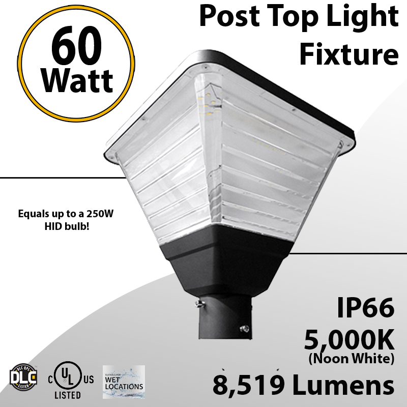Led Post Top Light 60W LED Circular Area Bulb with Photocell 5000K Daylight DLC 