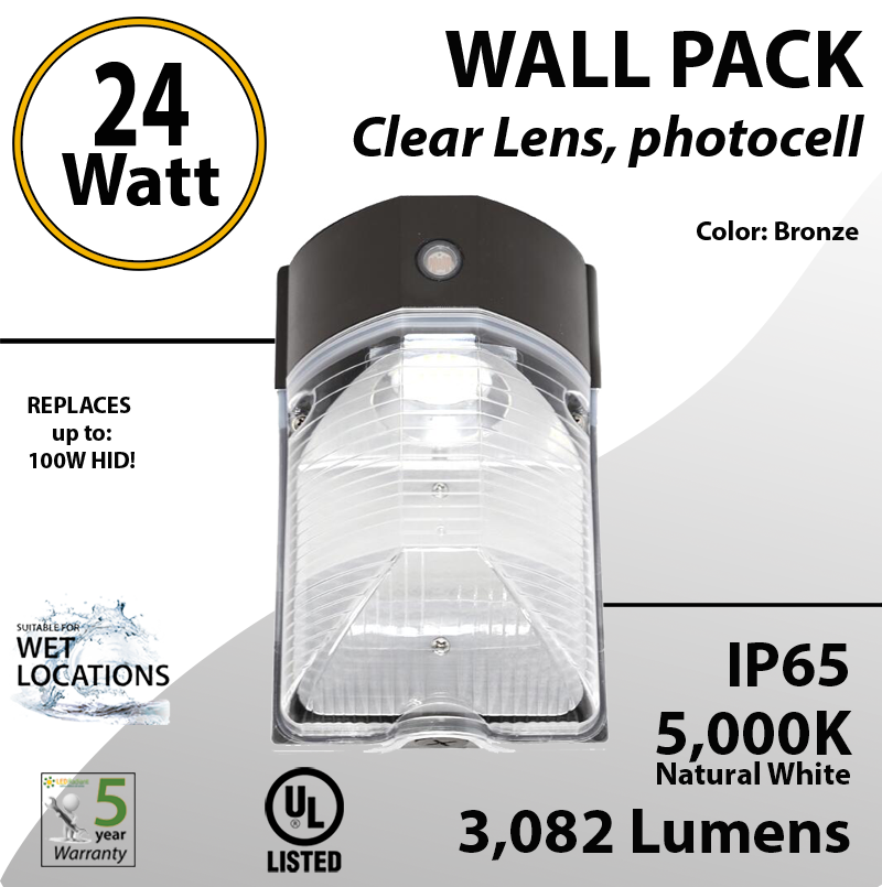 LED Pack light 3082Lm 5000K IP65 UL W/Photocell |