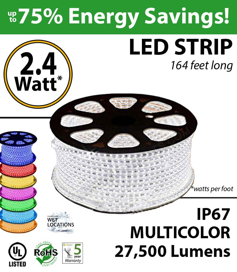 2.4 Watt p/feet LED STRIP Ropelight 164 ft Multicolor RGB 70 Lm p