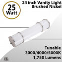 24" Brushed Nickel Bathroom Vanity Light: 30/40/5000K, 25W, 1750 Lumens