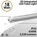 Integrated LED Tube Light Fixture - 2ft 18W, 2520lm Fluorescent Replacement