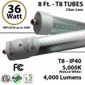 8 Ft. LED T8 Tube light 36W 4000Lm 5000K IP40 Clear Lens ETL