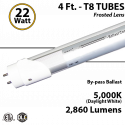 LED T8 Bulb Tube light 4Ft 22W 2860Lm 5000K Frosted Lens By-Pass Ballast