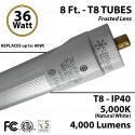 8ft LED Tube light T8 36W 4000Lm 5000K IP40 Frosted Lens