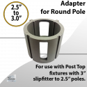 Round Post Top Adaptor for 2.5inch pole to 3inch or 4inch fixture 