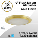 Flush Mount Alabaster 9" LED Ceiling Light, Gold Finish 18W 1530Lm 5CCT