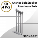 Anchor Bolt Kit 4 pcs for Steel or Aluminum Pole 36" x 0.95"